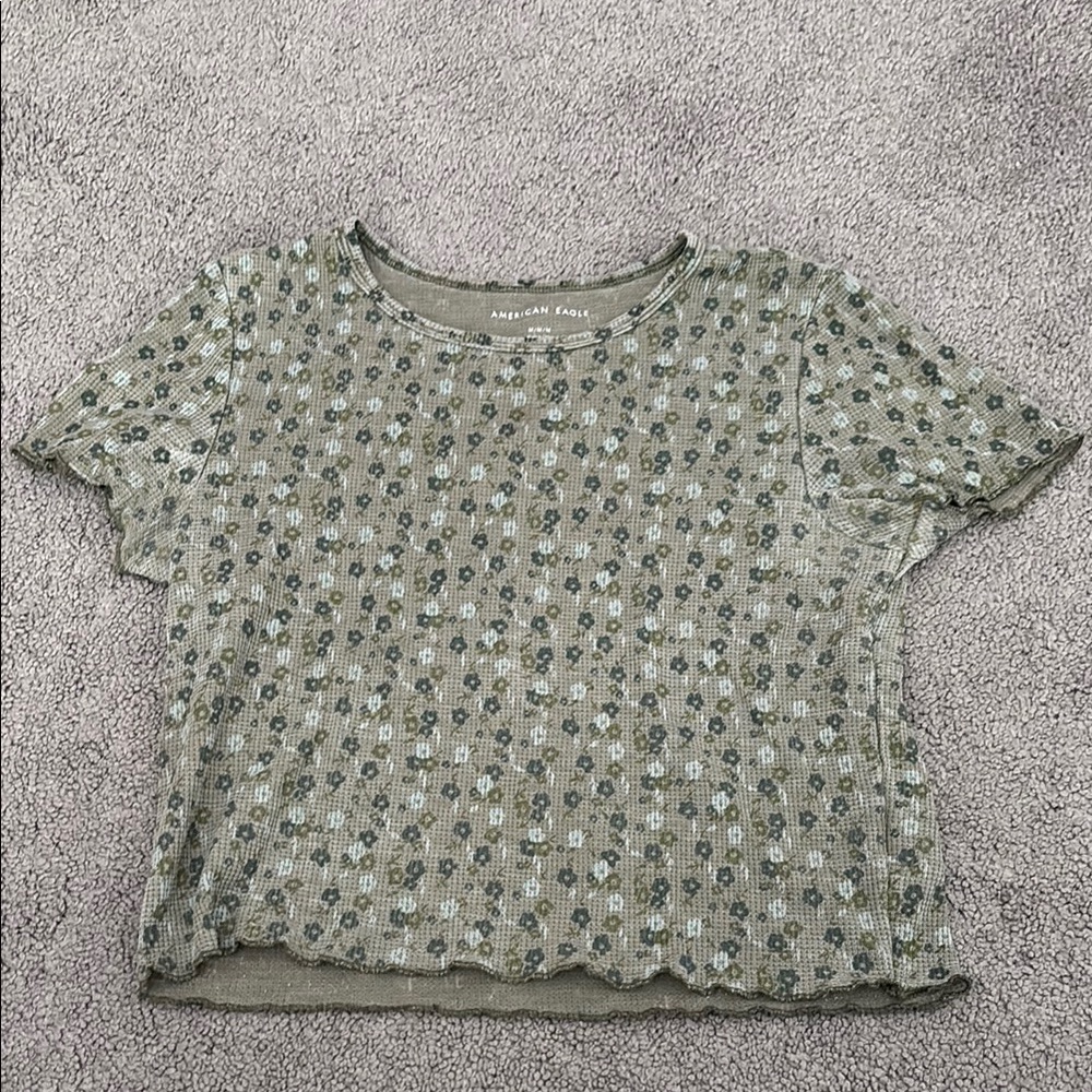 Green Floral Crop Top